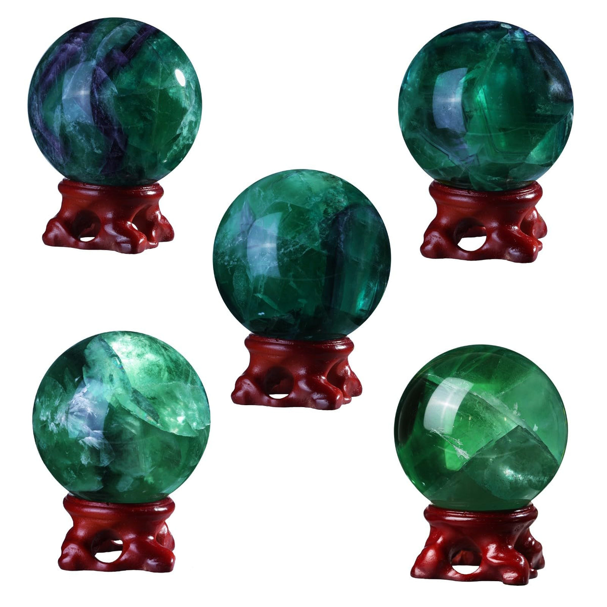 TUMBEELLUWA Fluorite Crystal Ball with Stand for Fortune Teller Witchcraft Divination, Decorative Gemstone Sphere for Home Decor, 51-60 mm