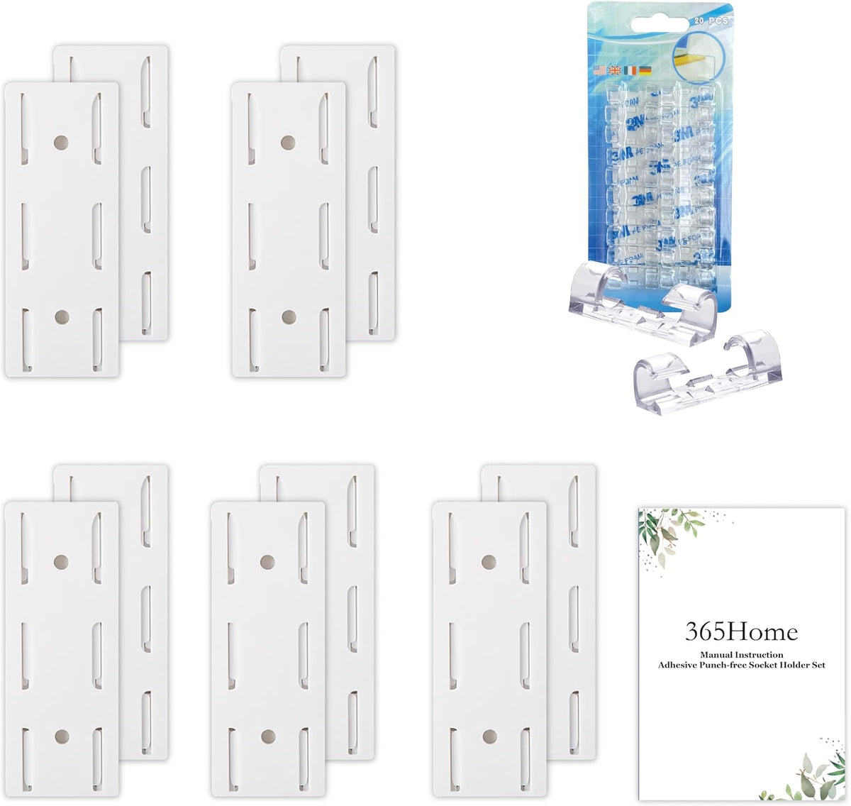 365Home 10-Pack 20 Adhesive Punch-Free Socket Holder, Self Adhesive Desktop Socket Fixer, Power Strip Holder Wall Mount