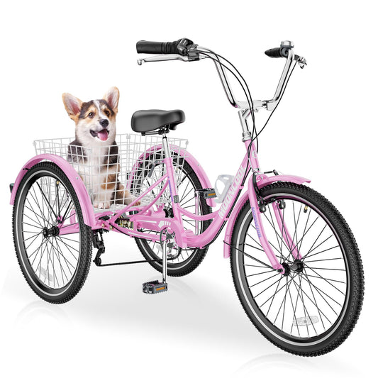 DoCred Adult Trikes, 20/24/26 Inch 7 Speed Adult Tricycles, Three Wheel Bikes with Basket for Women and Men, Cruise Bike Adults Tricycle for Recreation Shopping Exercise, Multiple Colors