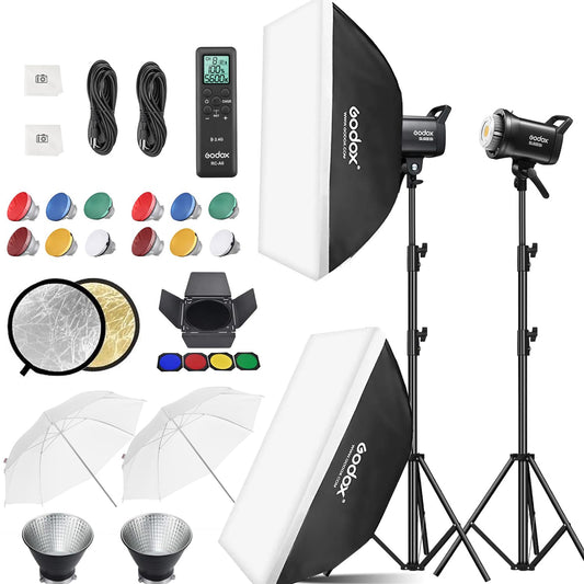 Godox 2pcs SL60IIBi LED Video Light Kit,Bi-Color Studio Flash Bowens Mount Continuous Lighting with Stands,Softboxes,Umbrellas for Photography,Video Recording,Filming,APP/Remote Control,11 FX Effects