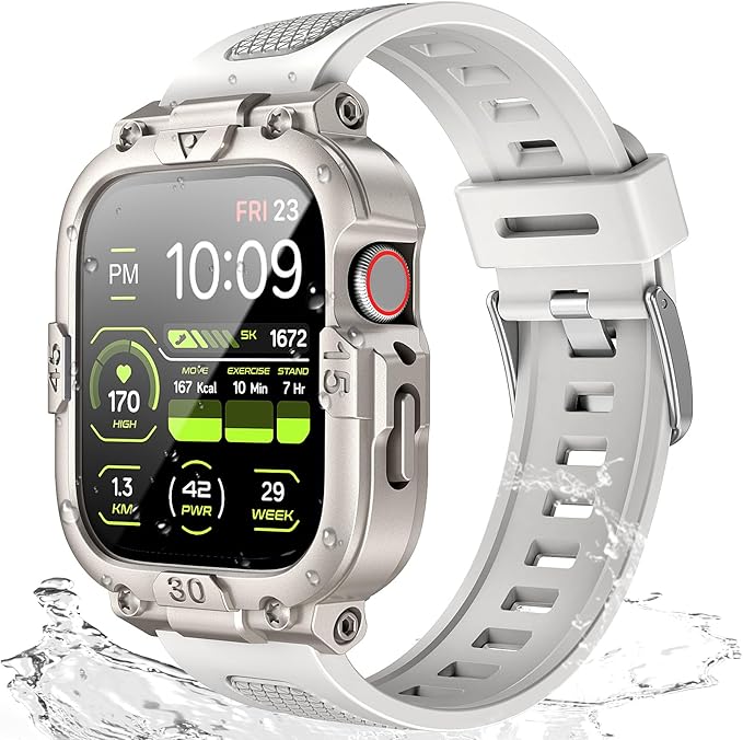 Dsytom Waterproof Case with Band Compatible for Apple Watch Band 46mm 45mm 44mm 42mm(S11/10) 41mm 40mm for Men,Rugged Smartwatch Strap with Built-in Tempered Glass Screen Protector for iWatch Series 11/10/9/8/7/6/5/4/SE
