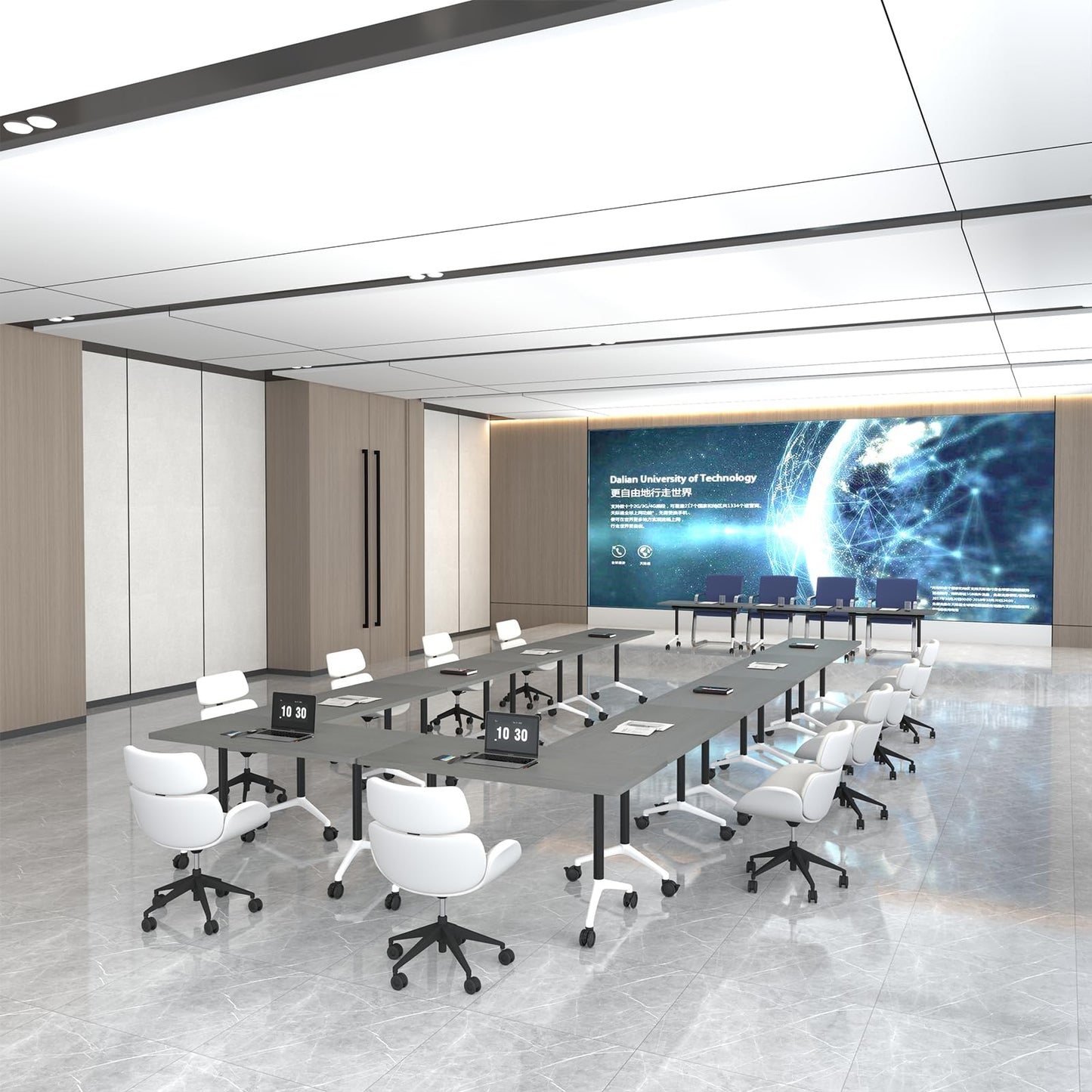 Folding Conference Table with Wheels, Flip Top Conference Room Table, Modular Mobile Training & Meeting Room Table Set, Space Saving Nesting Office Boardroom Desk for 6-12 Person, Set of 2/4/6/8