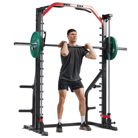 Sunny Health & Fitness Premium Squat Smith Machine - 3 in 1 Multifunction Power Rack with Adjustable Pull Up Bar for Home Gym – SF-XF920021