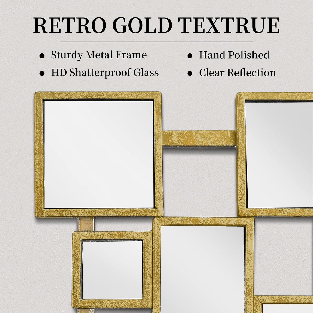 NXHOME Gold Modern Wall Mirror - 45"×30" Large Metal Framed Decorative Mirror, Unique Mosaic Design Wall Mirrors for Living Room Entryway Hallway Home Art Decor