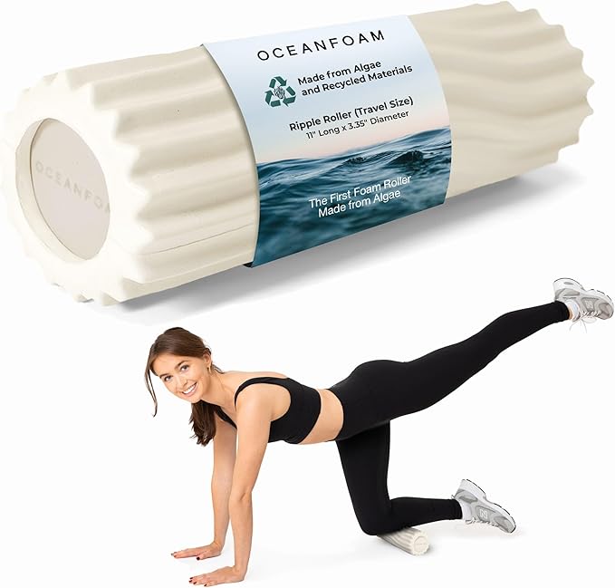 Oceanfoam Tidal Roller - Natural - Muscle Massage Foam Roller for Back Pain & Stretching - Firm and Ergonomic Wide Wave Textured - Yoga, Athletics, & Wellness - Full Size, 20" x 5"