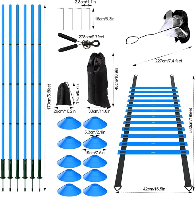 24Pcs Soccer Agility Training Equipment Set Ultimate Agility Poles Cones Ladder More for Quick Assembly and Easy Portability Suitable for All Skill Levels Enhance Speed Agility Training