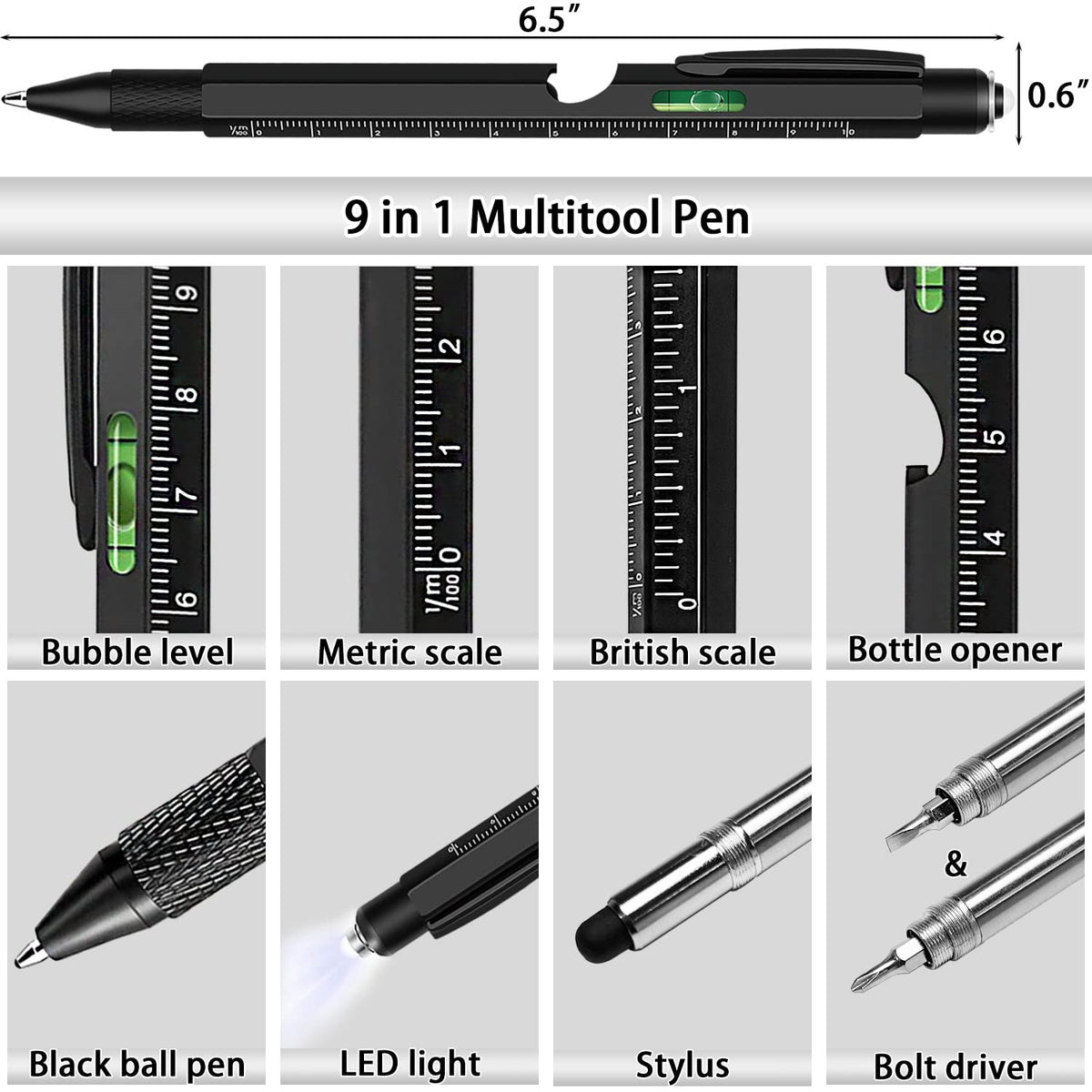 Gifts for Men, Stocking Stuffers for Men Adults, Multitool Pen Set 2pcs Multi-Tool Pens Cool EDC Gadgets, Christmas Birthday Presents White Elephant Gifts for Adults Dad Grandpa Husband Him Guys Women