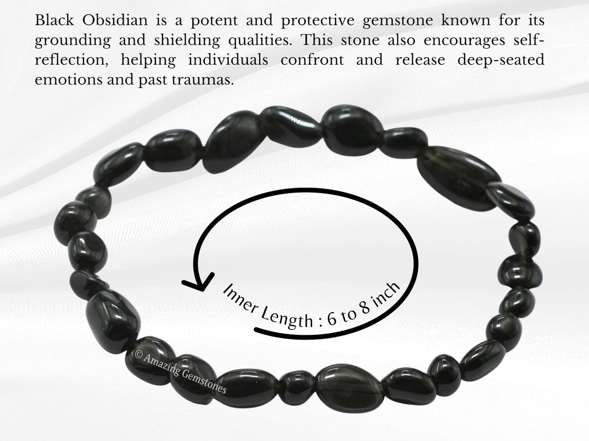 Amazing Gemstone Black Obsidian Bracelet for Women Men's Gifts - Chakra Protection Mens Bracelet - Black Obsidian Crystal Tumbled Stone Bracelet Gemstone Beaded Pulseras Para Hombres Mujer Christmas