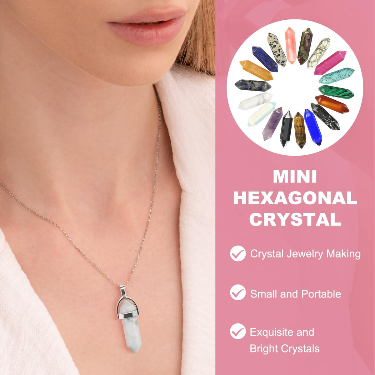 MECCANIXITY 10 Pack Multicolor Quartz Crystals, Polished Crystals Bulk Hexagonal Shaped Meditation Gemstone for Jewelry Making Energy Balance Accessories Gifts