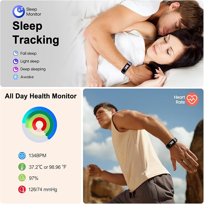ENGERWALL Fitness Tracker with Step Counter/Calories/Stopwatch, Activity Tracker with Heart Rate Monitor, IP68, Health Tracker with Sleep Tracker, Smartwatch, Pedometer Watch for Women Men Kids
