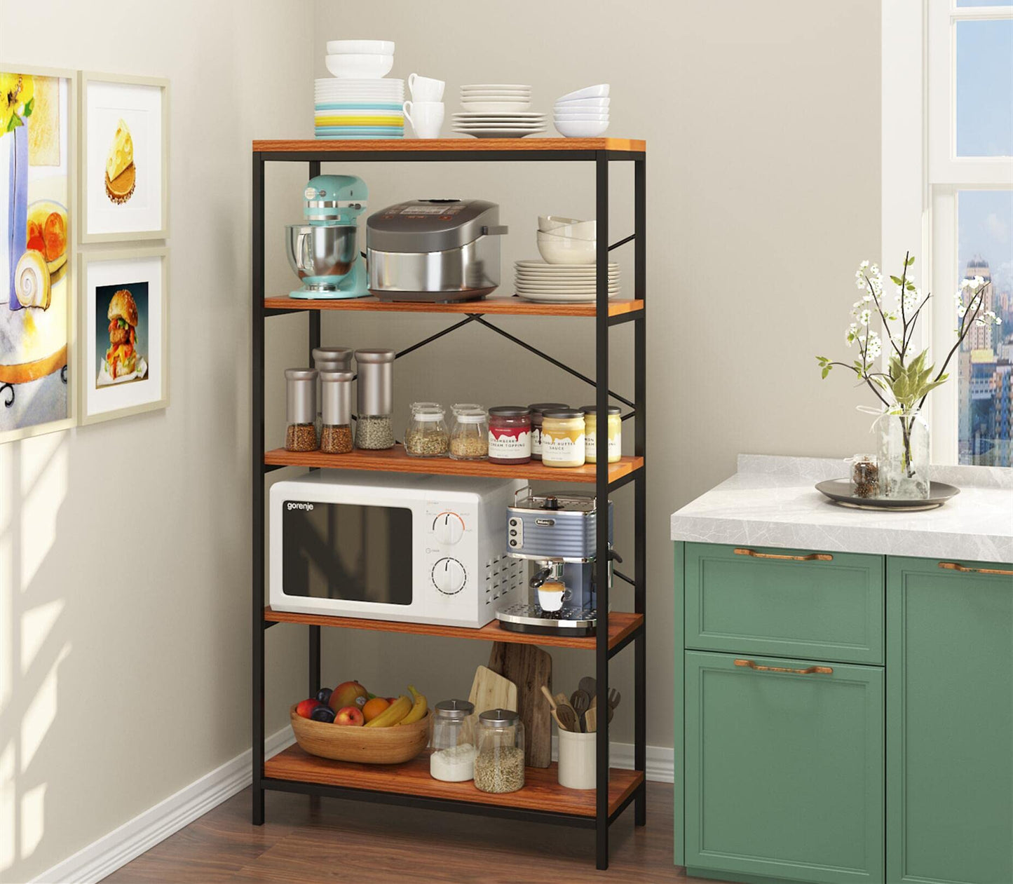 Himimi Industrial Bookshelf 5-Tier Set of 2, Bookcase 58" H Ladder Shelf, Storage Shelves Rack Shelf Unit, Accent Furniture Metal Frame, Home Office Furniture, Vintage Brown（2PCS）