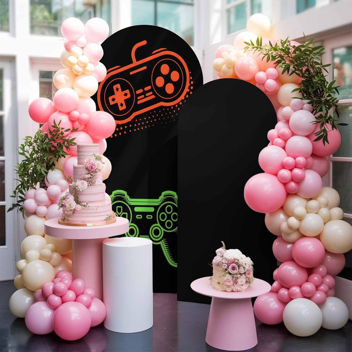 BaqwedCoSz 4 Game Theme Arch Backdrop Cover FT Game Controller Stretchy Elastic Arch Stand Covers Spandex Arched