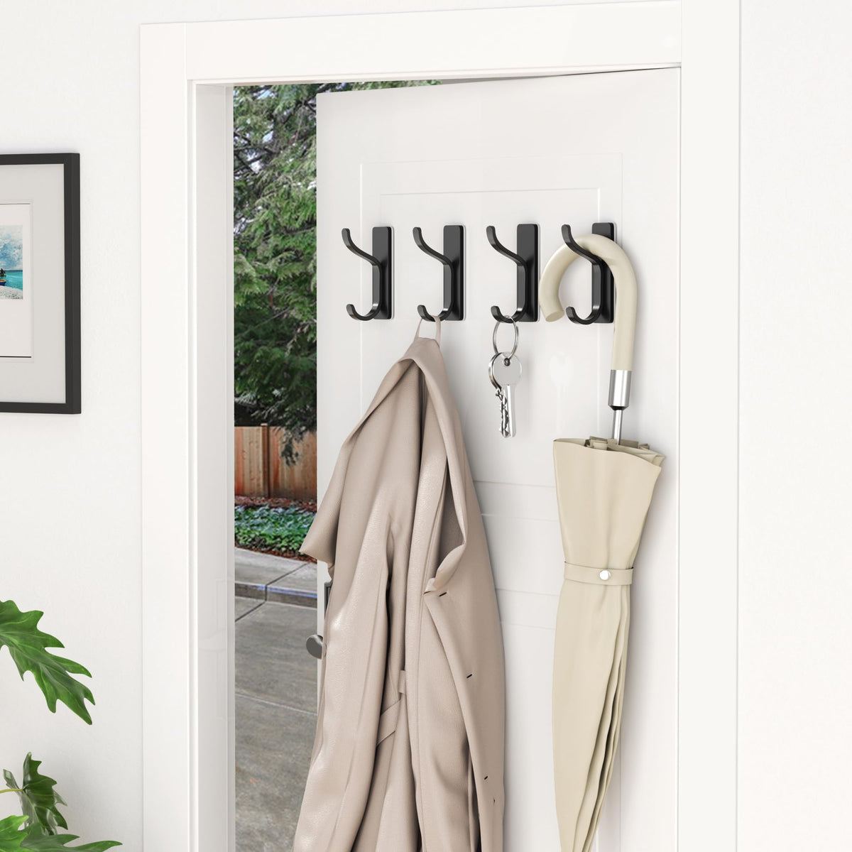 pickpiff Adhesive Wall Coat Hooks - Heavy Duty Stick-On Door Hanger, Metal Hook for Hanging Towel,Purse, Robe, Backpack, Jacket, Clothes - for Bathroom,Dorm, Closet, Kitchen - Black, 6 Pack
