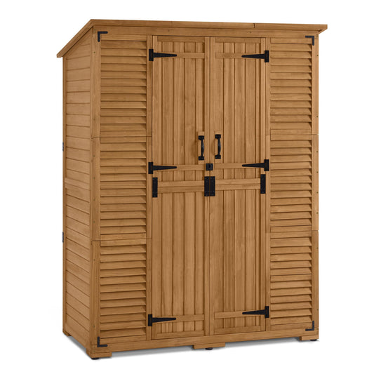 Macrout Large Outdoor Storage Cabinet with 6 Shelves (4.8 x 2.2 x 6.5 ft), Outside Storage Shed with Lock, Wooden Garden Shed for Yard Patio Lawn, 1738 (Natural)