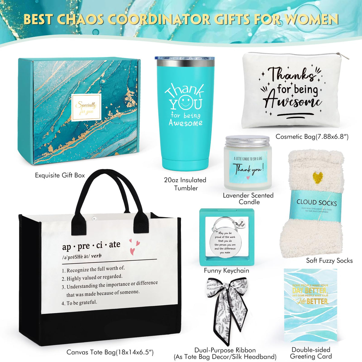 Suhctuptx Thank You Gifts for Women, Employee Appreciation Gifts, Appreciation Gift for Coworkers Teachers Employees, Gratitude Basket with Canvas Tote Bag Thank You for Being Awesome Tumbler