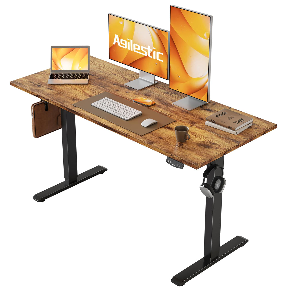 Agilestic Electric Standing Desk, 48 x 24 Inches Height Adjustable Desk, Sit Stand up for Work Office Home, Ergonomic Rising Computer Table with Memory Preset, Rustic Brown