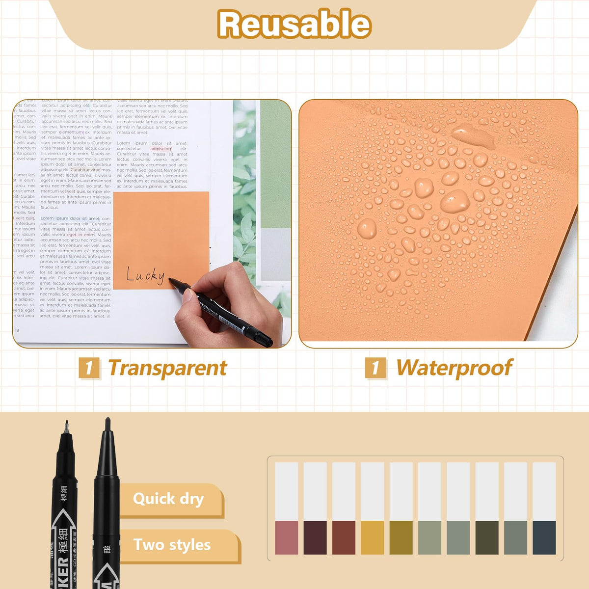 Jutom 39 Pcs Aesthetic Book Annotation Kit Highlighter with Pencil Case Bag Gel Pen Transparent Sticky Note Taking Bible Study College School Supplies(Khaki,Cute Style)
