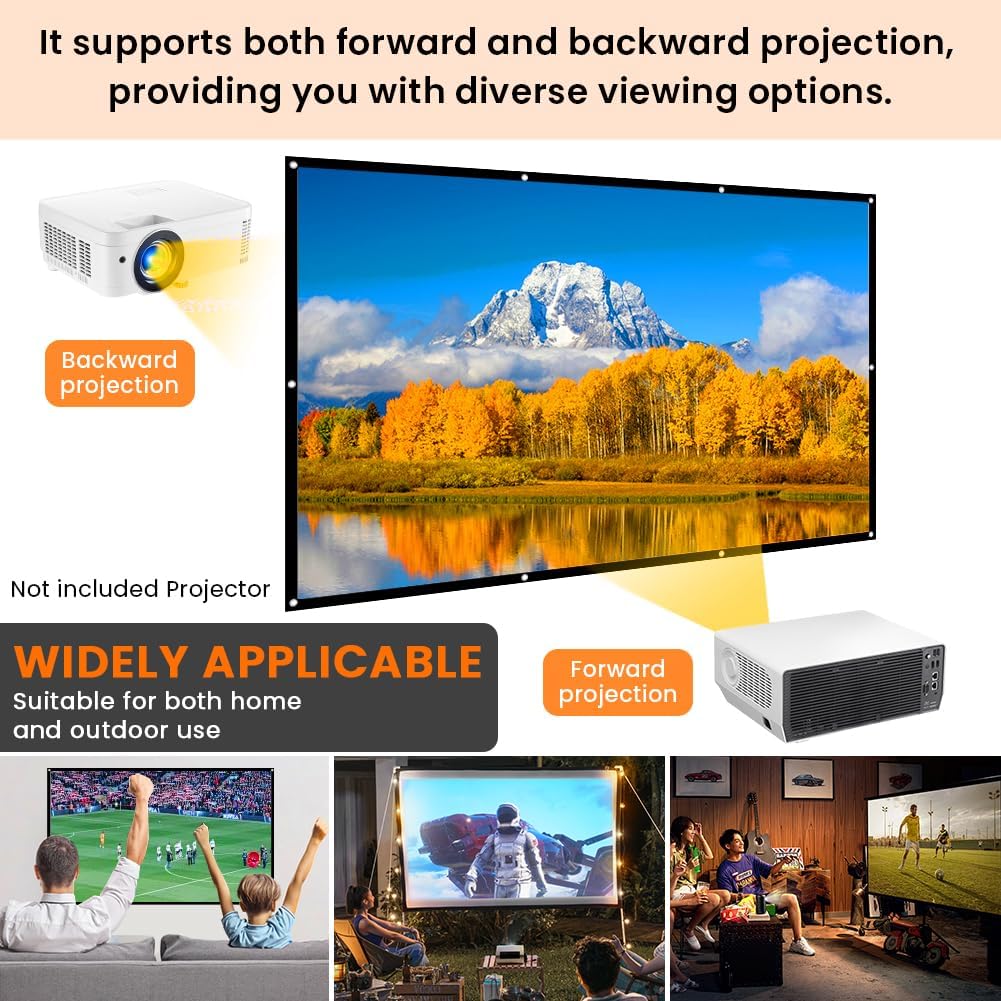 StepOK 16:9 60"|72"|84"|100"|120"|150" (60 inch Projector Screen, White Projector Screen, No Crease Home Theater