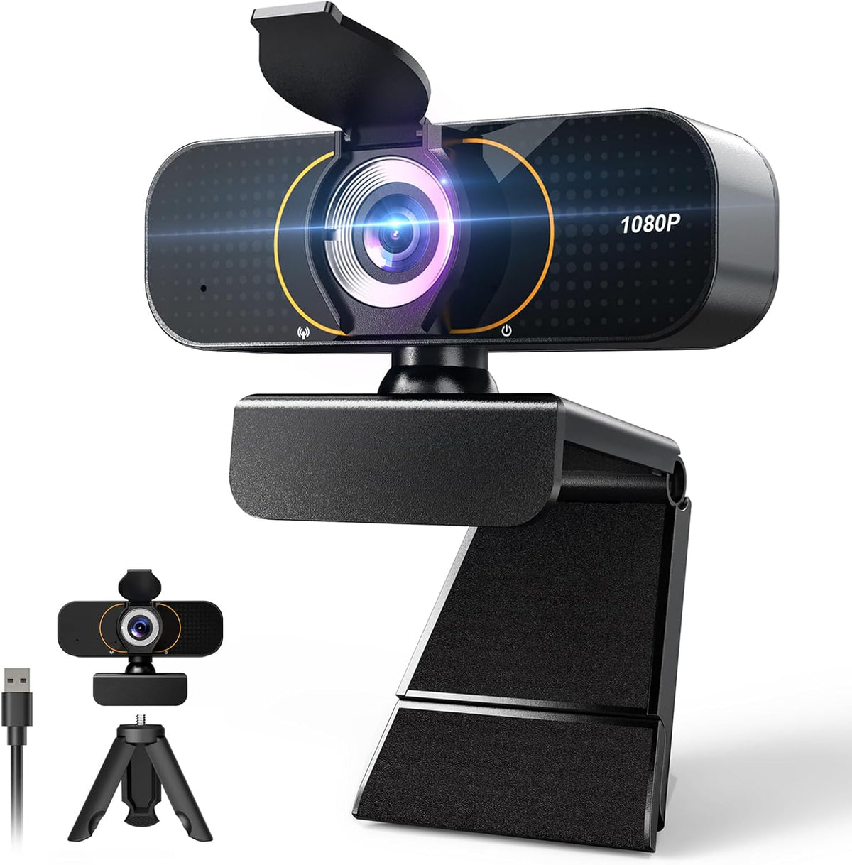 Lusinx 1080P Webcam for Computer, Wide Angle USB C, Plug and Play, Privacy Cover, Web Cam with Tripod, External Camera