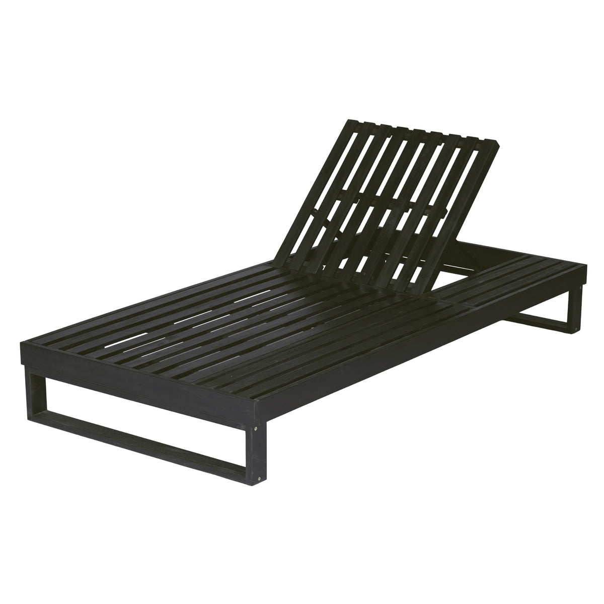 Merax Black Acacia Wood Chaise Lounge with 1.57-Inch Dark Gray 2-Fold Cushion Set, 4-Position Adjustable with Flat Side Surface, for Poolside