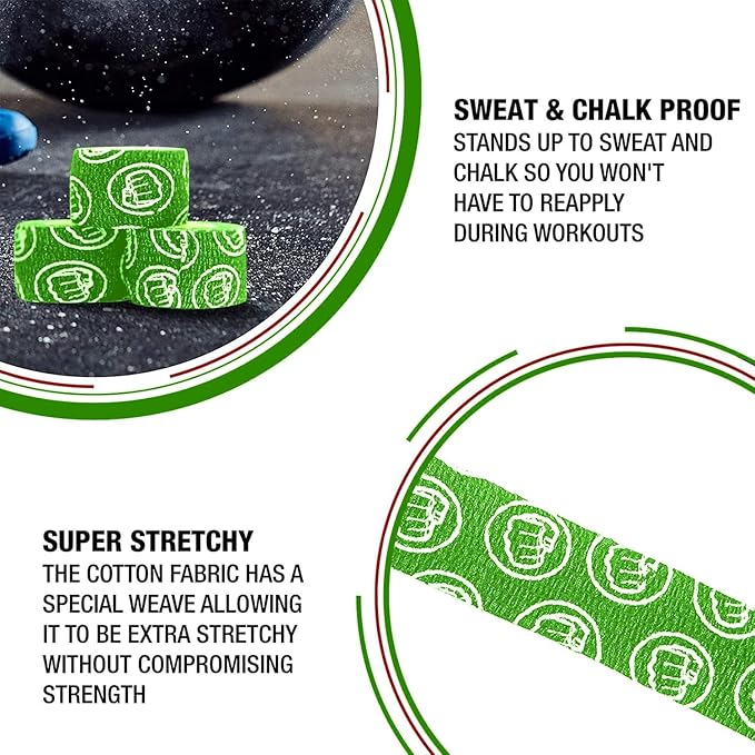 WOD Nation Flexible Hook-Grip Athletic Tape – Easy-Tear, Sweat-Proof Thumb & Finger Strips for Weightlifting
