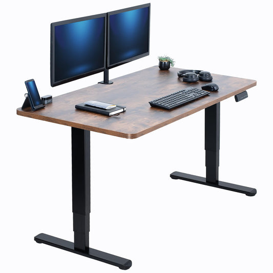 VIVO Electric 55 x 28 in Dual Motor Sit Stand Desk, Memory Height Adjustment, 2B Series, Rustic Vintage Brown Top Black Frame, DESK-KIT-2B55N