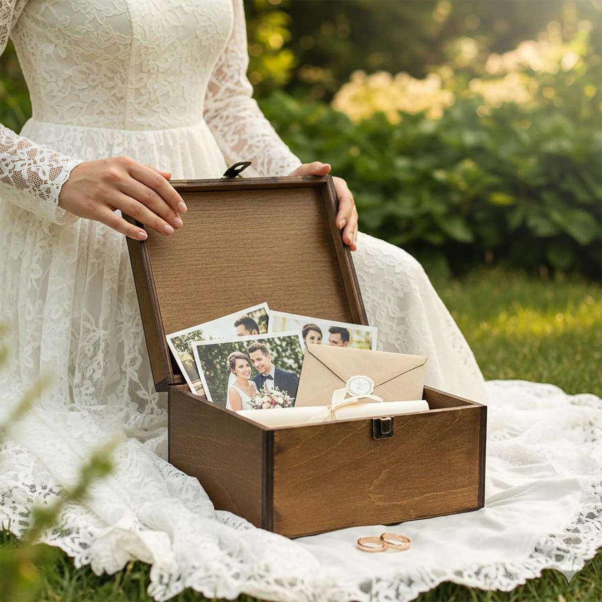 BeeGreeny Large Mr and Mrs Wooden Wedding Keepsake Box for Couples, 10"x10"x5" Wooden Memory Box with Lid, Wedding Gift Box for Bride and Groom, Bridal Shower, Anniversary Valentines Gift Ideas