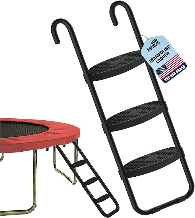 Eurmax USA Universal Easy-to-Assemble 3 Steps Trampoline Ladder with Horizontal and Wide Steps, UV Treated Steel, 220 lbs Capacity Trampoline Accessories for Children Kids