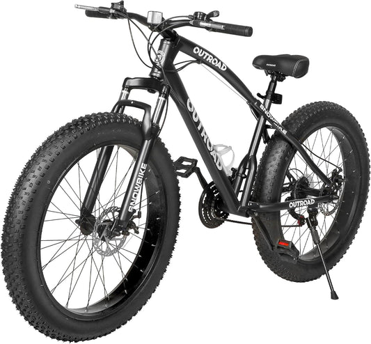 Betterland 26 Inch Bicycle Wheels, Fat Tire Mountain Bike, 21-Speed with Dual Front Suspension, High Carbon Steel Frame with Double Disc Brake and Anti-Slip Bicycle for Adults (FT-Black)
