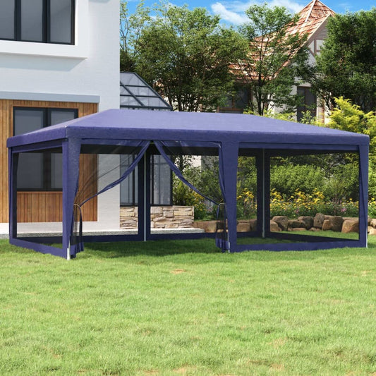 Party Tent, Blue 19.7'x13.1' HDPE, Waterproof UV Proof Outdoor Gazebo with 6 Mesh Sidewalls, Iron Frame for Events, Weddings, and Parties Lawn Structures