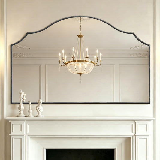 Besdomus Oversized Scalloped Black Mirror: 54"x34" Modern Minimalist Wood Frame Wall Mirror - Classical Fireplace Arched Mirrors for Bathroom/Dresser/Entryway/Living Room - Home Decor for Women
