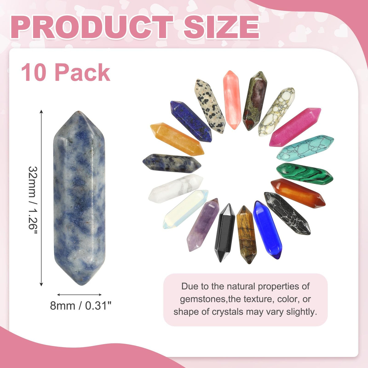 MECCANIXITY 10 Pack Blue Spotted Quartz Crystals, Polished Crystals Bulk Hexagonal Shaped Meditation Gemstone for Jewelry Making Energy Balance Accessories Gifts