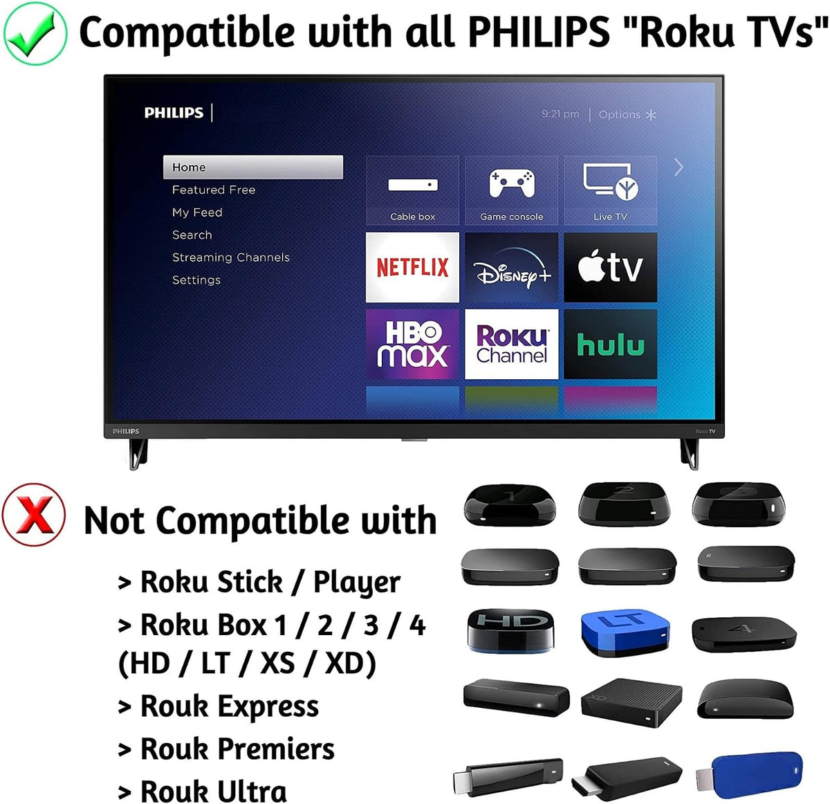 ULTRA PARTS Replacement Remote Control Compatible with All Philips Roku TV Smart TVsOnly Works with Philips Roku TV