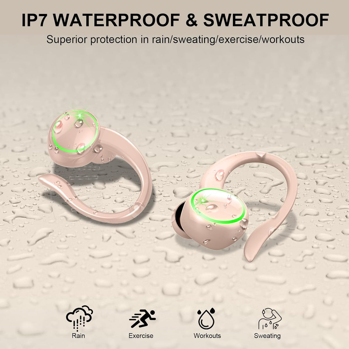 5.4 50H IP7 Headset Wireless Earbuds, Bluetooth Headphones Sports, Playback Over-Ear buds with ENC Noise Cancelling