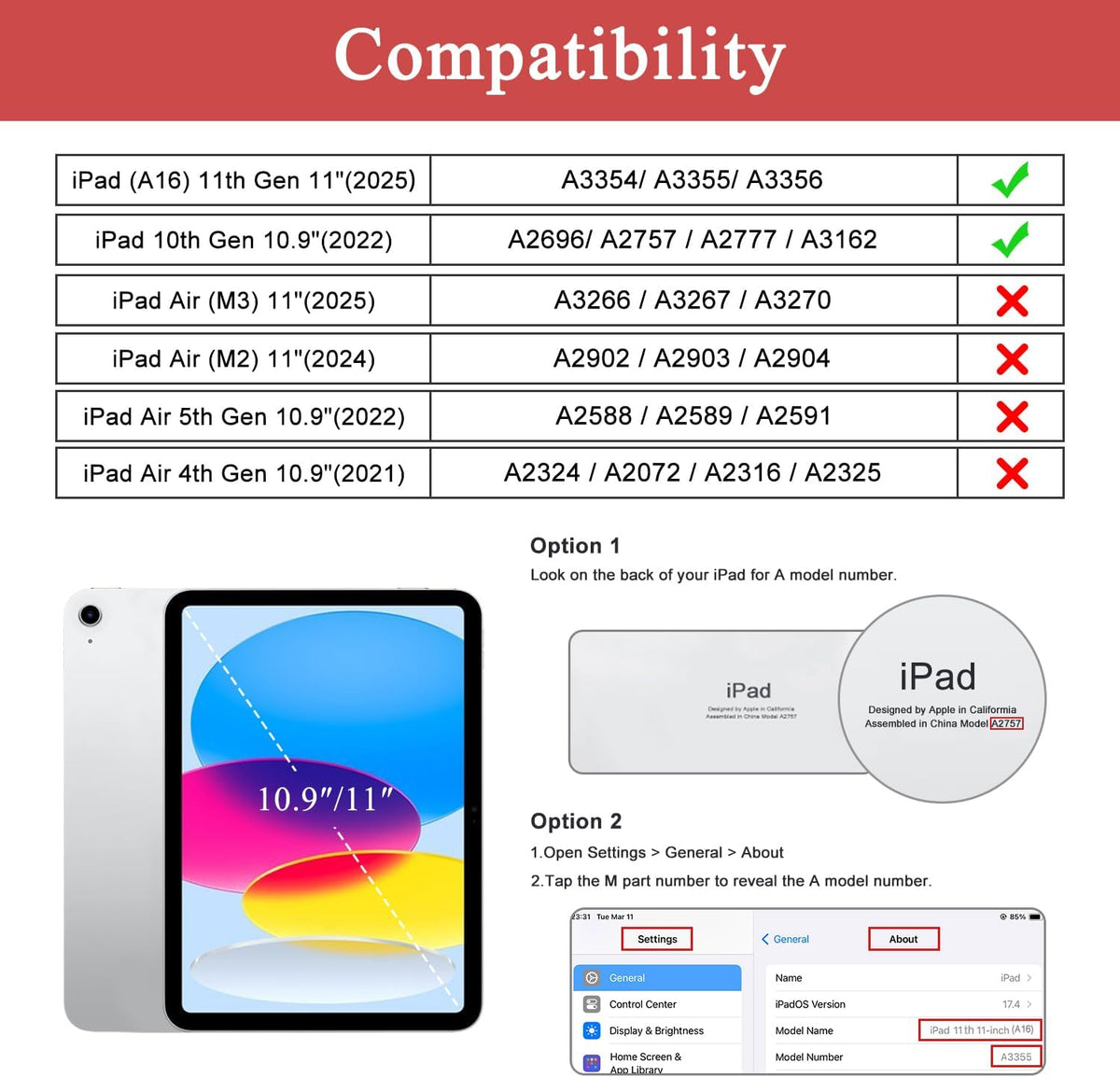 Soke (A16) 11th 11-Inch 2025 /10th 10.9-Inch 2022, Case for iPad Generation Generation with Screen Protector
