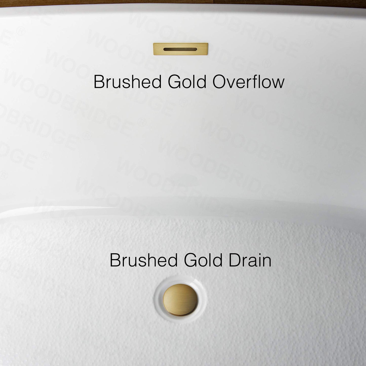 WOODBRIDGE 59" Acrylic Freestanding Bathtub Contemporary Soaking White Tub with Brushed Gold Overflow and Drain,BTA1516 BG