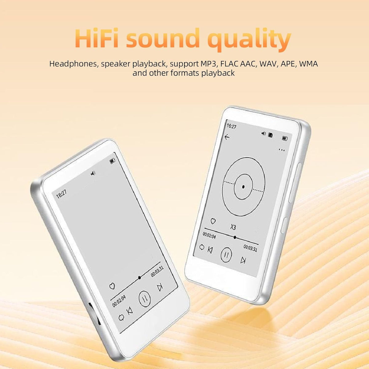 XUMIUZIY MP3 2.7in Player, HD Ink Screen Music Player, Electronic Book HiFi Sound Type C Fast Charging for Home Outdoor