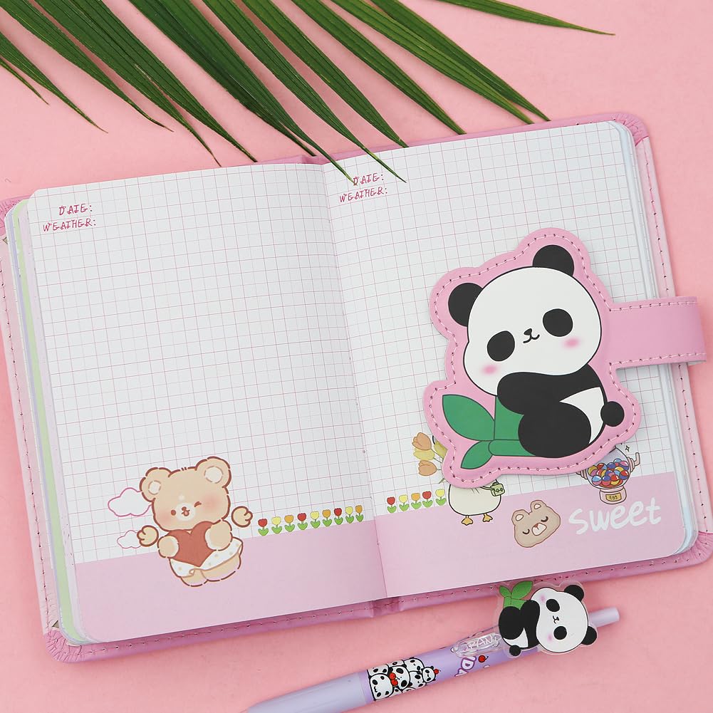 2 in 1 Cute Panda Theme Stationery Gift Box Set Includes 1 Pcs A6 Cartoon Panda Notebook Journal Hardcover Notepad Diary and Pen Gift for Birthday Christmas Kids Study Office School Supplies (Pink)