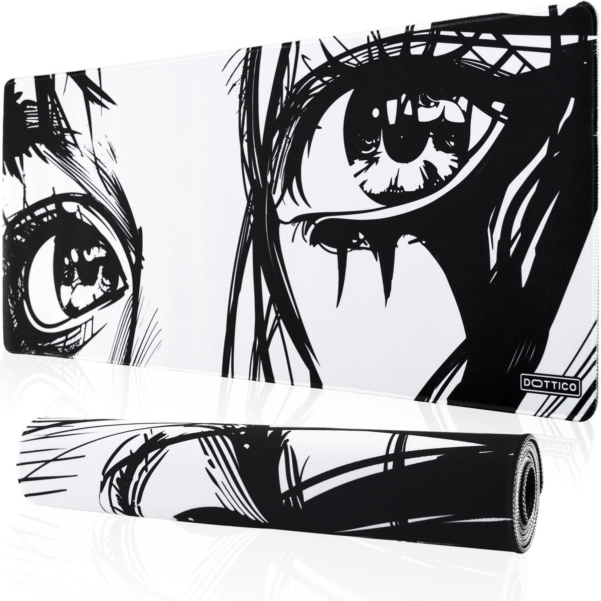 DOTTICO XL Anime Eyes Mouse Pad – Large Manga Girl Desk Mat 31.5x11.8 – Non-Slip, Water-Resistant, Stitched Edges – Aesthetic Japanese Gaming Mat