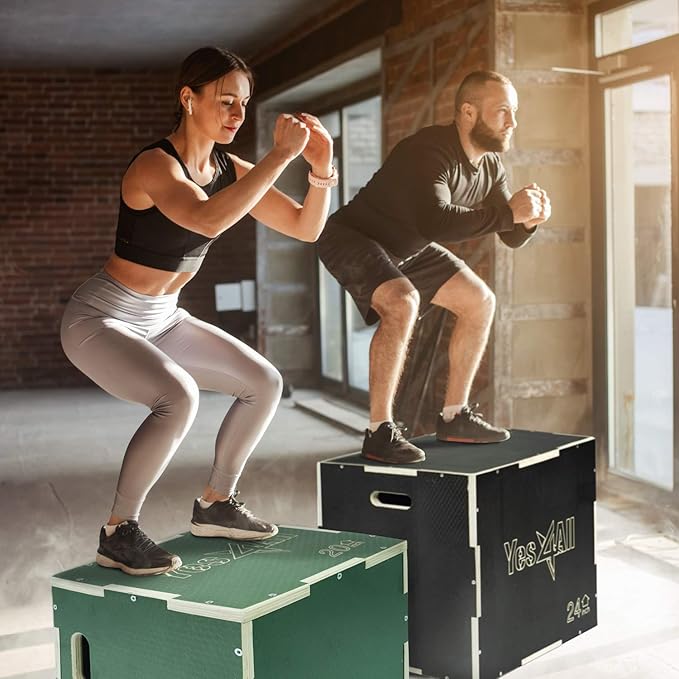 Yes4All 3 in 1 Non-Slip Wooden Plyo Box, Step Up Box for Workout, Plyometric Jump Box for Skipping, Jumping, Lunges, Squats, Dips