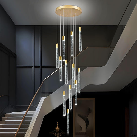 votag 12-Lights Bubble Chandelier for Entryway High Ceiling-137 Height Adjustable Crystal Chandelier,3 Color Temperature Dimmable LED Pendant Light Fixture for Foyer Living Room Staircase,Gold