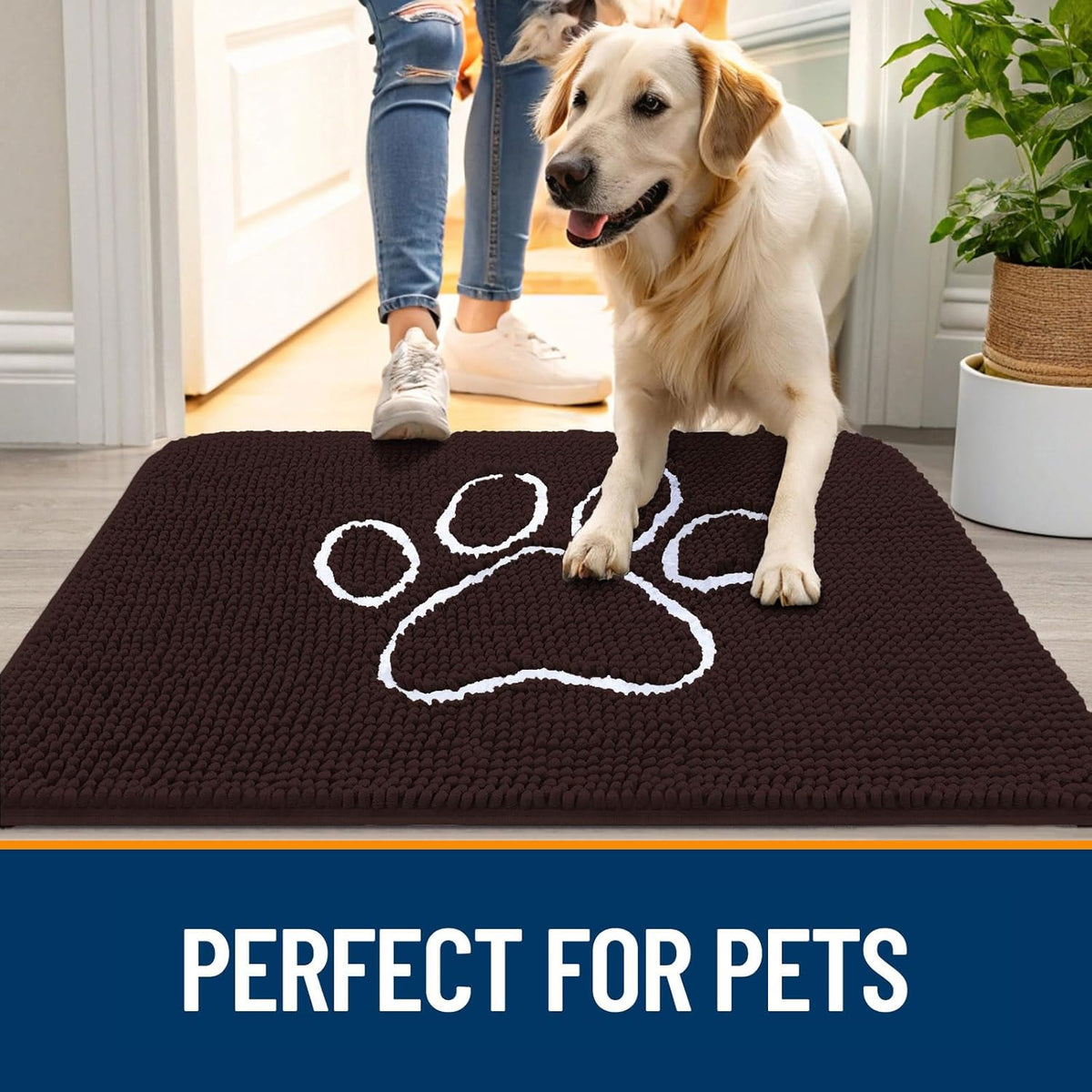 OLANLY Dog Door Mat - Absorbent Non-Slip Mud Mat for Paws | 70x24 Inches, Quick Dry Chenille, Brown