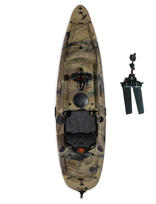 Brooklyn 10.0 Single Pedal Fishing Kayak by BKC, Lightweight Sit-On-Top Kayak with Flipper Drive, Rudder, Rod Holders & Cargo Storage