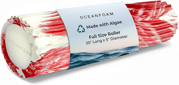 Oceanfoam Tidal Roller - Red Marbled - Muscle Massage Foam Roller for Back Pain & Stretching - Firm and Ergonomic Wide Wave Textured - Yoga, Athletics, & Wellness - Full Size, 20" x 5"