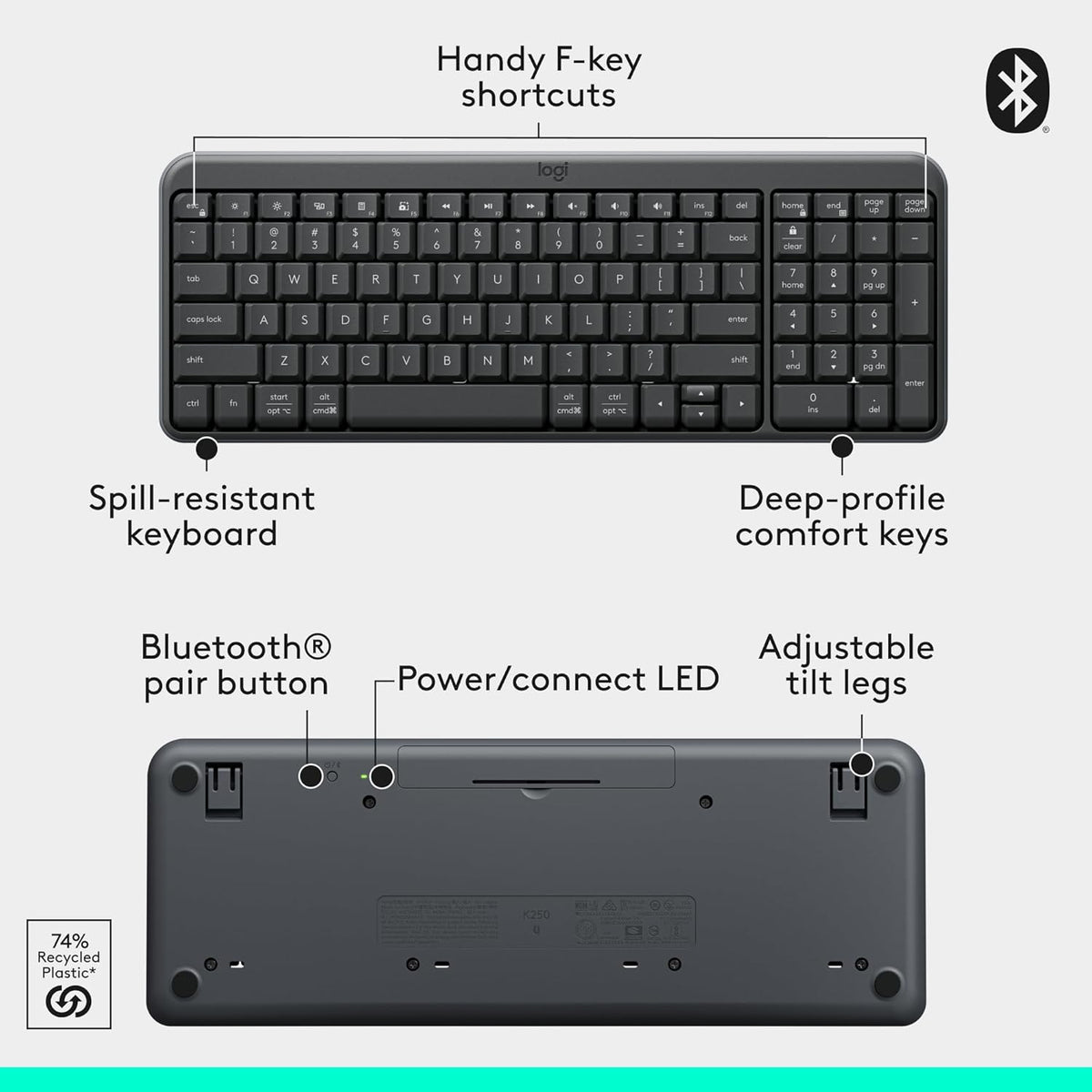 Logitech MK250 Bluetooth Wireless Mouse and Keyboard Combo: Fast & Easy Connectivity, Compact Wireless Keyboard