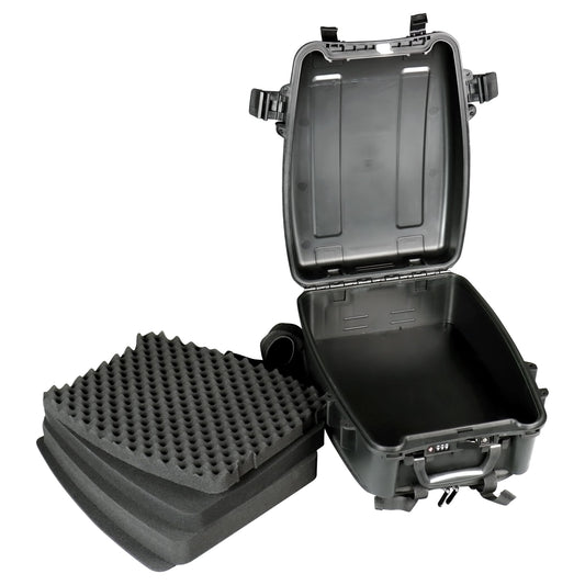 EPDEDICATED Waterproof Hard Case for DSLR Cameras and Drones with Customizable Foam, TSA Ready Lock, Carry On Size Camera Backpack (Black)