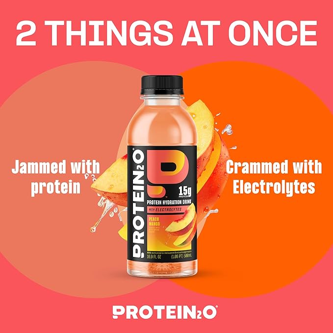 Protein2o 15g Whey Protein Infused Water, Peach Mango, 16.9 Oz Bottle (Pack of 12)