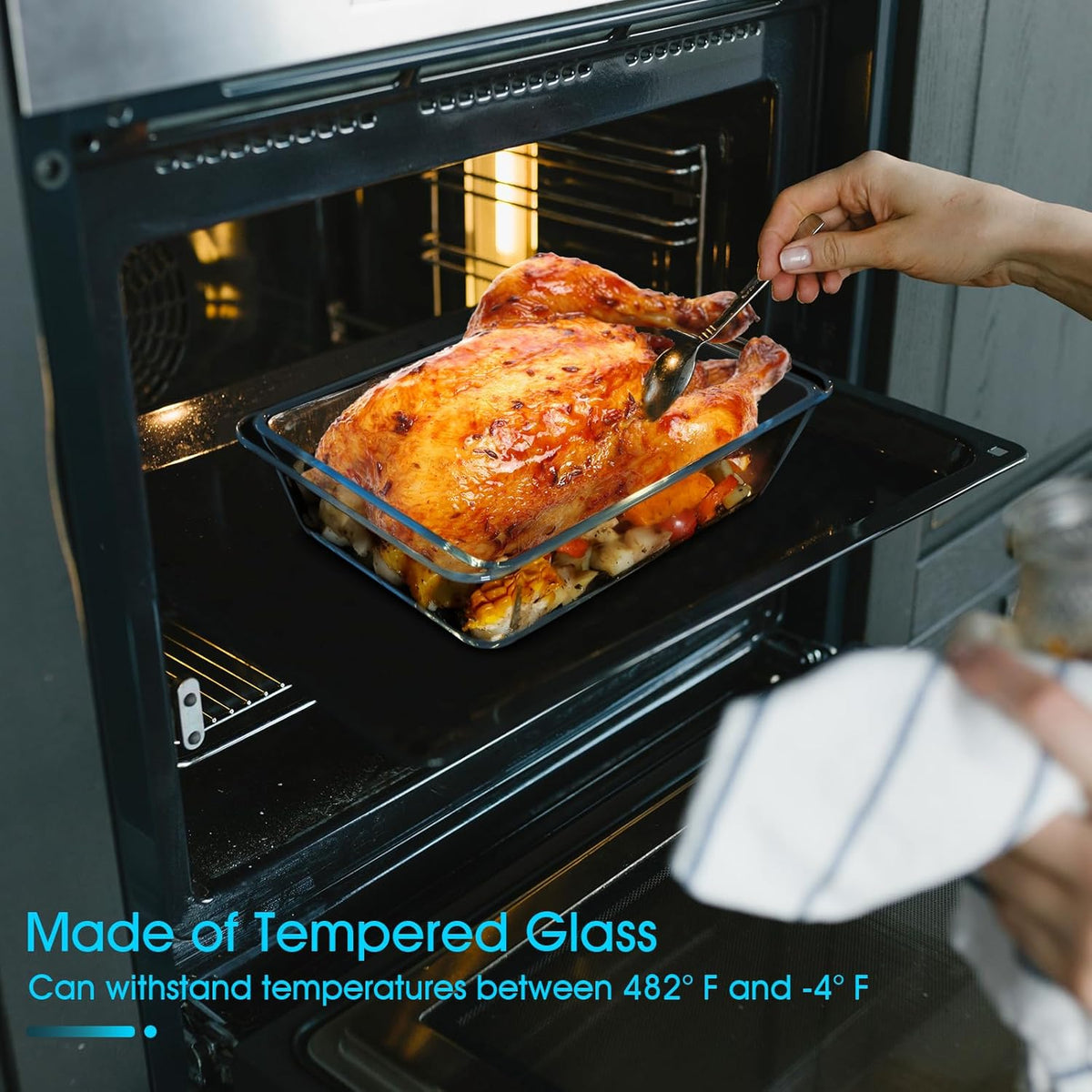NUTRIUPS 3.7QT Rectangular Deep Glass Baking Dish - Durable Oven Bakeware for Casseroles