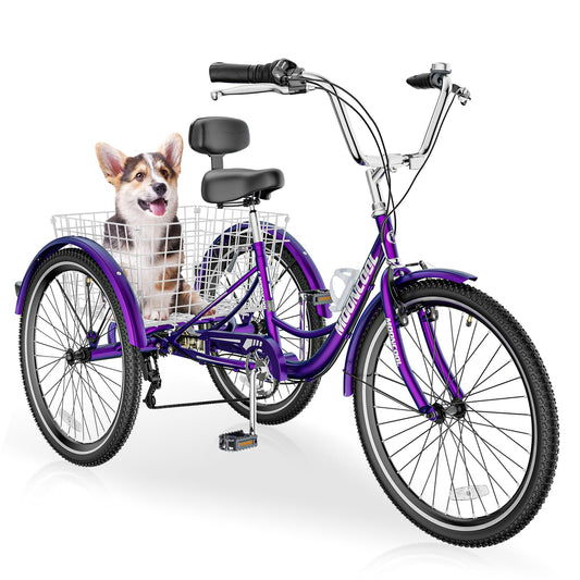 DoCred Adult Trikes, 20/24/26 Inch 7 Speed Adult Tricycles, Three Wheel Bikes with Basket for Women and Men, Cruise Bike Adults Tricycle for Recreation Shopping Exercise, Multiple Colors