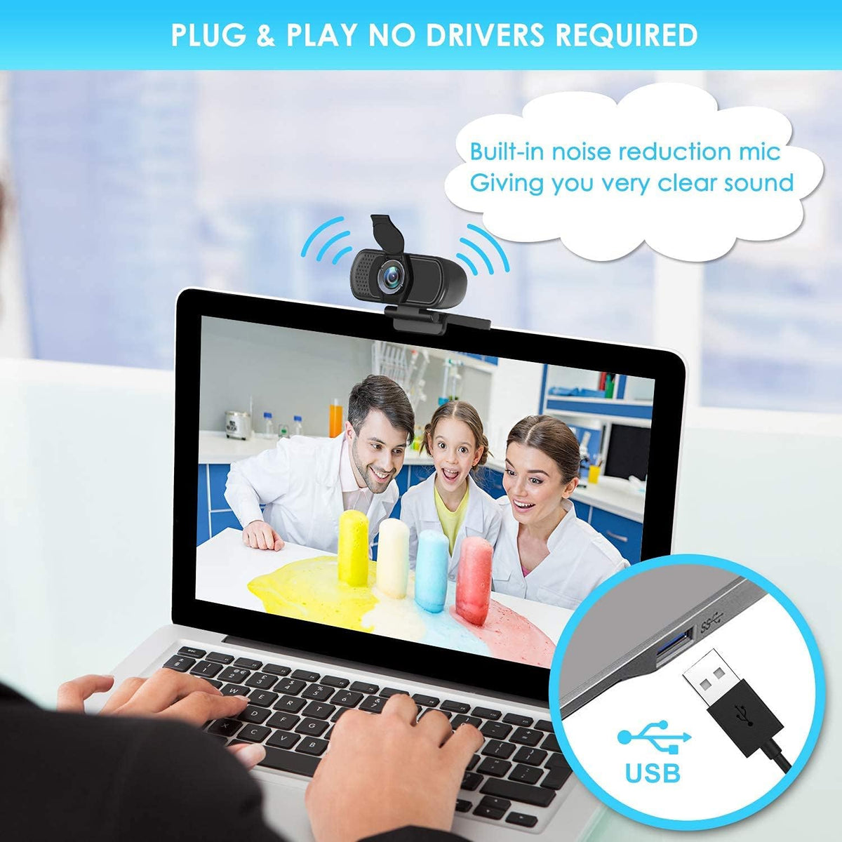 XPCAM 1080P Full HD Webcam with Microphone and Tripod, Pro Streaming Computer Camera with Privacy Cover, Widescreen USB
